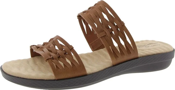 Womens Woven Faux Leather Slide Sandals
