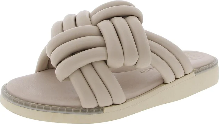 Womens Woven Faux Leather Slide Sandals