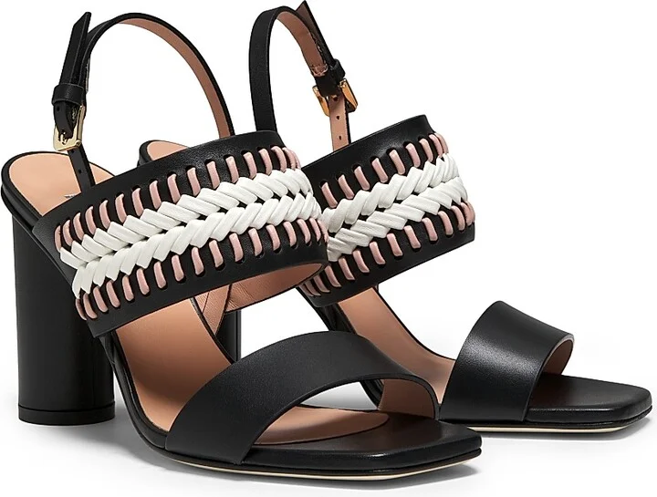 Women's Woven Leather 85MM Cylinder Heel Sandals - Black - Size 10 - Image 2