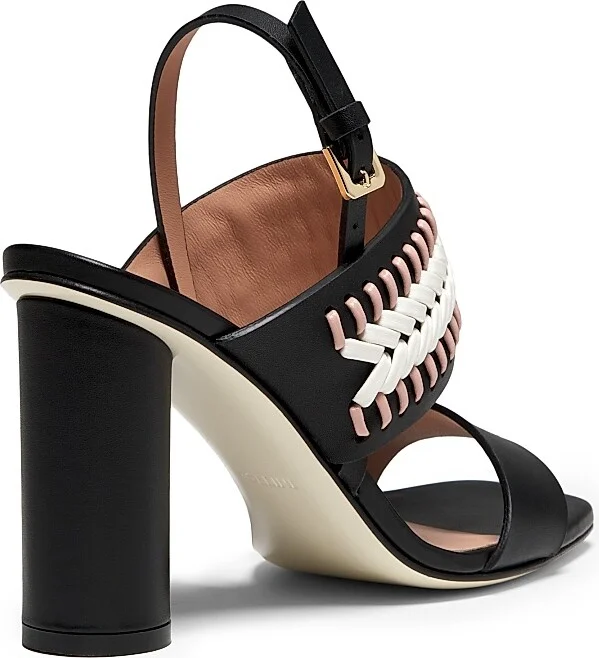 Women's Woven Leather 85MM Cylinder Heel Sandals - Black - Size 10 - Image 3