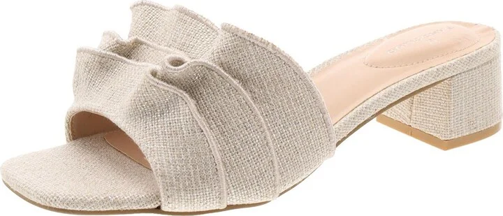 Womens Woven Ruffled Slide Sandals