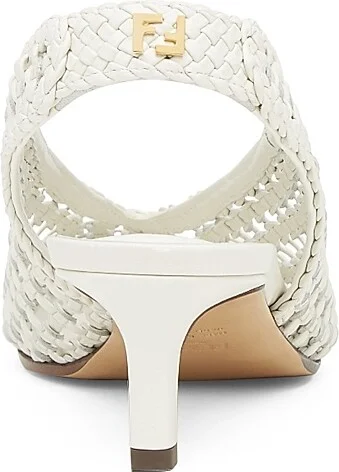 Women's Woven Show Leather Slingback Pumps - Bianco - Size 5 - Image 3