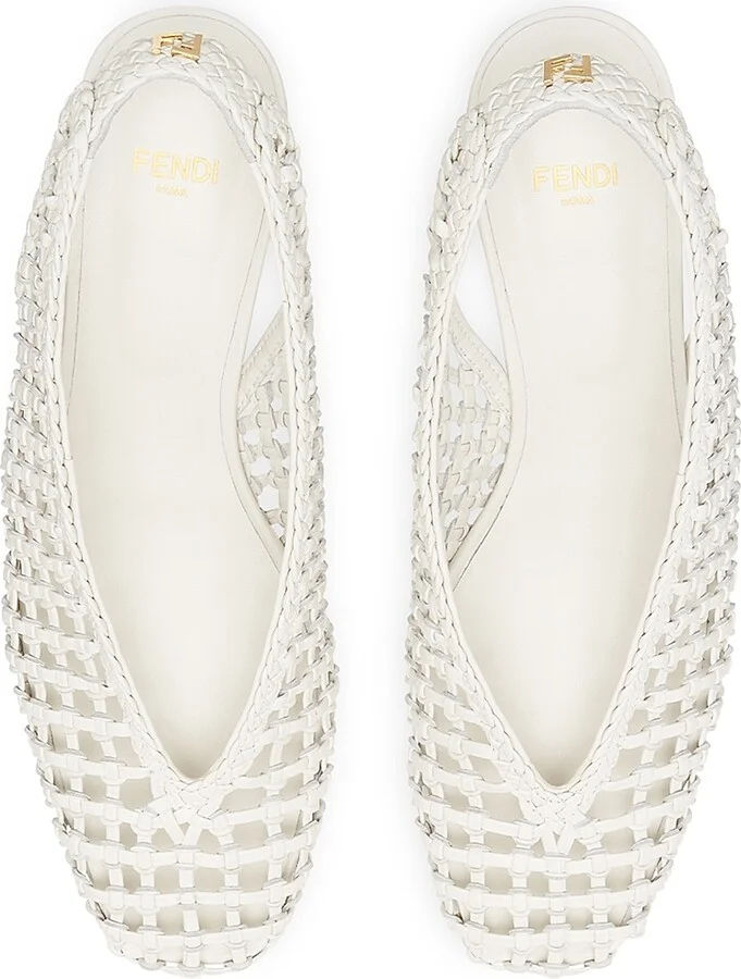Women's Woven Show Leather Slingback Pumps - Bianco - Size 5 - Image 4