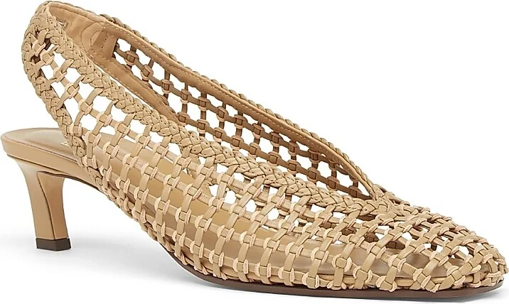Women's Woven Show Leather Slingback Pumps - Bianco - Size 5 - Image 5