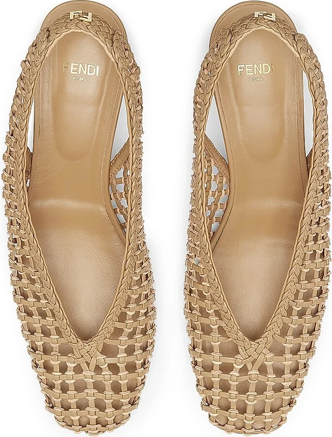 Women's Woven Show Leather Slingback Pumps - Bianco - Size 5 - Image 7