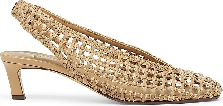 Women's Woven Show Leather Slingback Pumps - Bianco - Size 5 - Image 8