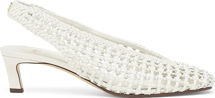 Women's Woven Show Leather Slingback Pumps - Bianco - Size 5