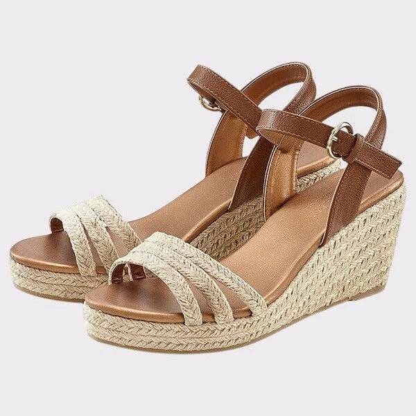 Women's Woven Wedge Sandals - LASCANA - Natural Basket Weave