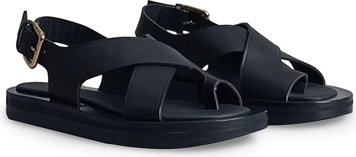 Women's Wrapped-Toe Leather Sandals - Black - Size 6 - Image 2