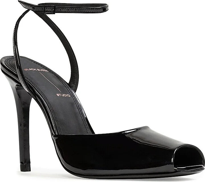 Women's Wren 100MM Peep Toe Sandals - Black Patent Leather - Size 7 - Image 3