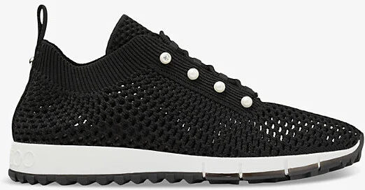 Womens x Black Mix Veles Pearl-Embellished Knitted Low-Top Trainers Eur 39.5 / 6.5 Uk Women