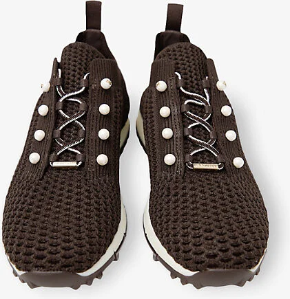 Womens x Coffee Veles Pearl-Embellished Crochet-Knit Low-Top Trainers Eur 38/5 Uk Women - Image 2