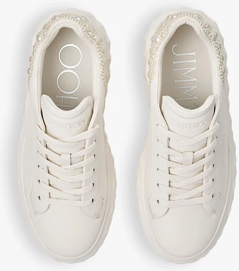 Womens x Latte Mix Diamond Maxi Faux Pearl-Embellished Leather Low-Top Trainers Eur 40 / 7 Uk Women - Image 2