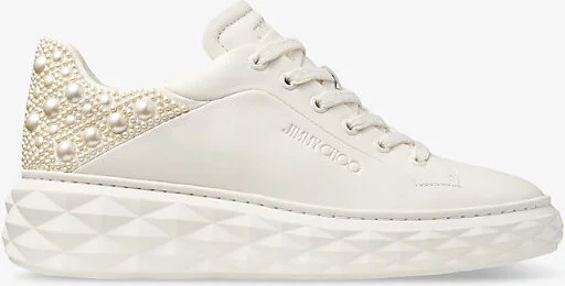 Womens x Latte Mix Diamond Maxi Faux Pearl-Embellished Leather Low-Top Trainers Eur 40 / 7 Uk Women
