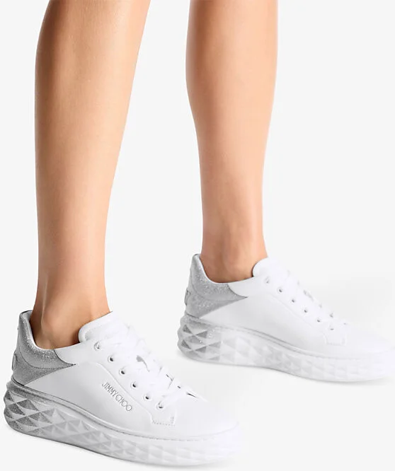 Womens x White/Silver Diamond Maxi Brand-Embossed Leather Low-Top Trainers Eur 36 / 3 Uk Women - Image 2
