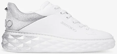 Womens x White/Silver Diamond Maxi Brand-Embossed Leather Low-Top Trainers Eur 36 / 3 Uk Women