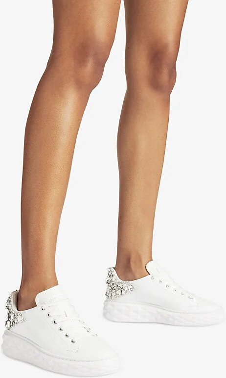 Womens x White/Silver Diamond Maxi Sequin-Embellished Leather and Woven Low-Top Trainers Eur 40 / 7 Uk Women - Image 2