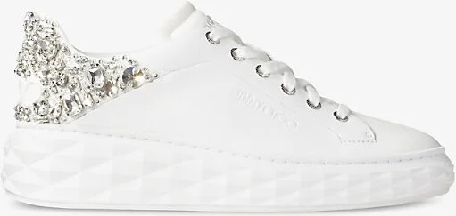 Womens x White/Silver Diamond Maxi Sequin-Embellished Leather and Woven Low-Top Trainers Eur 40 / 7 Uk Women