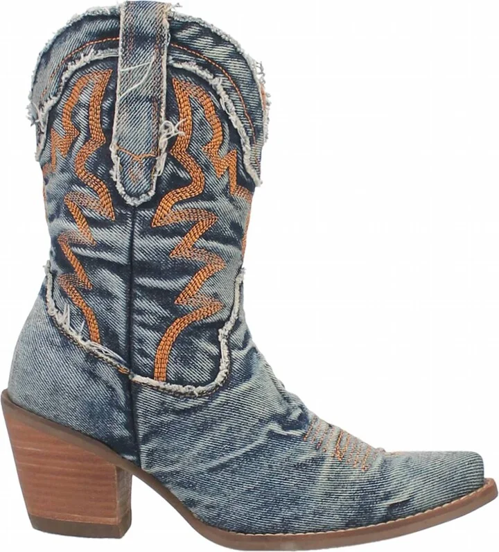 Women's Y'all Need Dolly 9" Denim Fashion Boot In Washed Blue