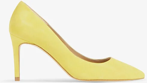 Womens Yel-Yellow Floret Heeled Suede Court Shoes Eur 38/5 Uk Women