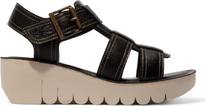 Women's YUDD236FLY Bumblebee Yellow Leather Sandals Espadrille Platform Wedges