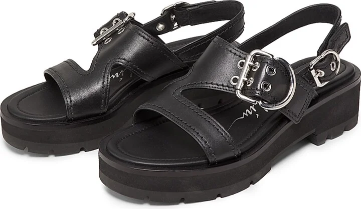 Women's Z-Strap Lug-Sole Leather Sandals - Black - Size 5 - Image 2