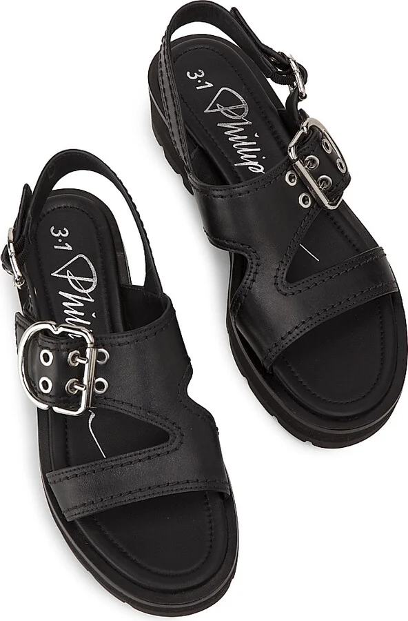 Women's Z-Strap Lug-Sole Leather Sandals - Black - Size 5 - Image 4