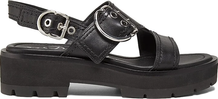 Women's Z-Strap Lug-Sole Leather Sandals - Black - Size 5