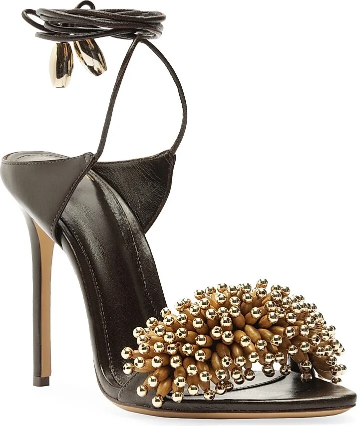 Women's Zaya 100MM Embellished Leather Ankle-Wrap Sandals - Dark Brown - Size 6 - Image 2