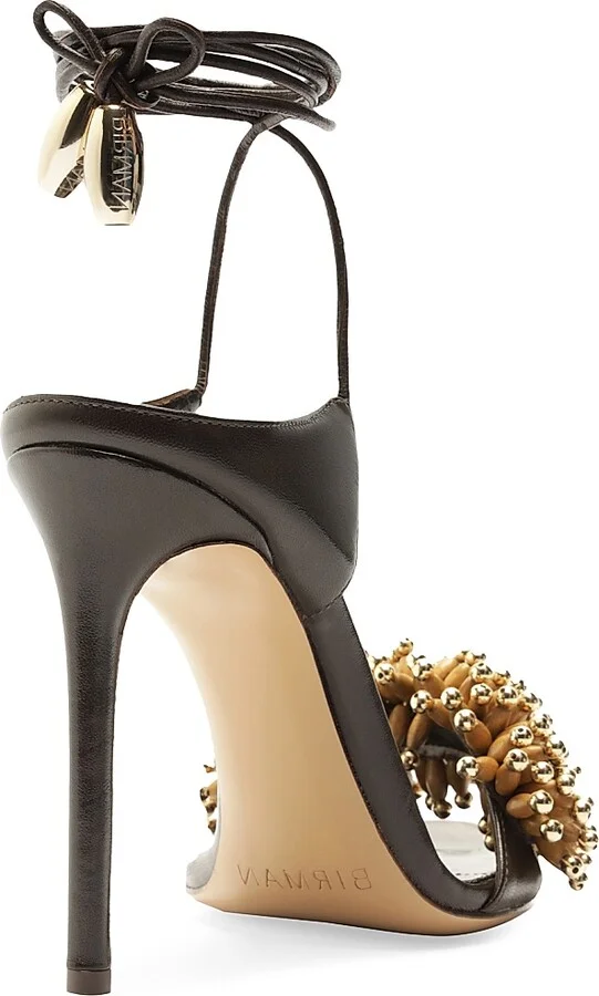 Women's Zaya 100MM Embellished Leather Ankle-Wrap Sandals - Dark Brown - Size 6 - Image 4