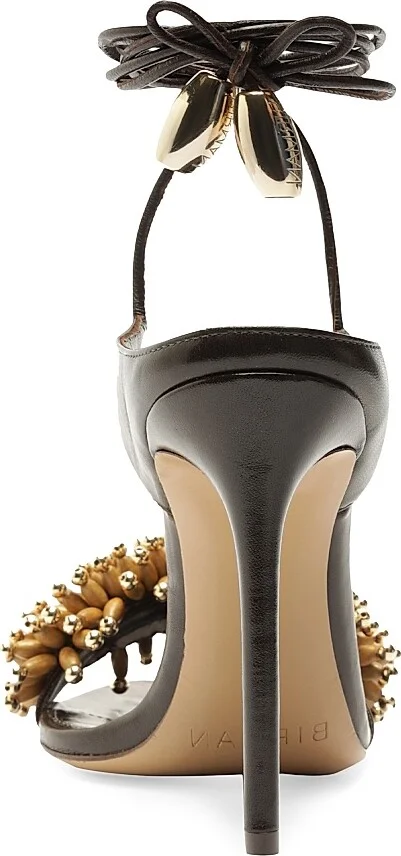 Women's Zaya 100MM Embellished Leather Ankle-Wrap Sandals - Dark Brown - Size 6 - Image 6