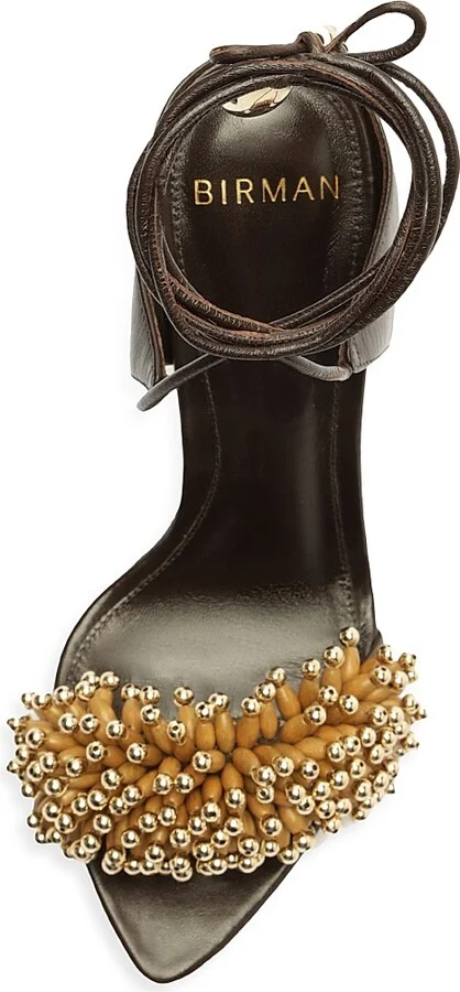 Women's Zaya 100MM Embellished Leather Ankle-Wrap Sandals - Dark Brown - Size 6 - Image 7