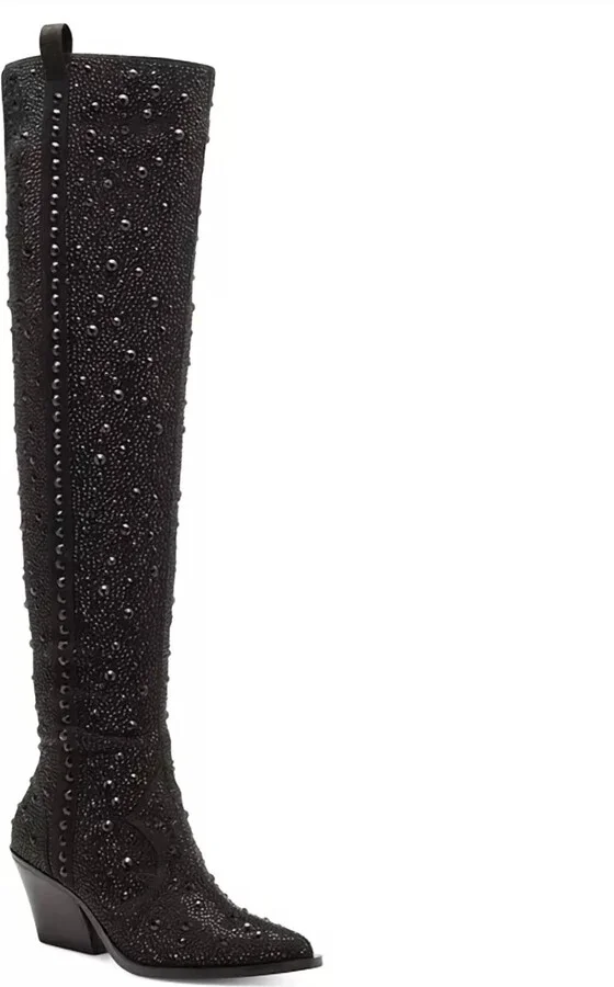 Women's Zeana 2 Over The Knee Western Pointed Toe Boots In Black Sparkle