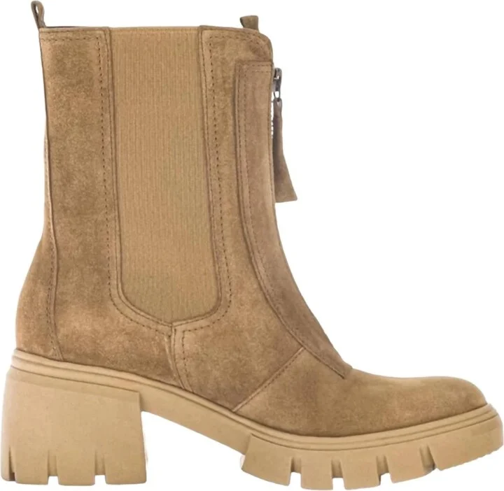 Women's Zip Closure Boots In Lion (Caramel) Suede