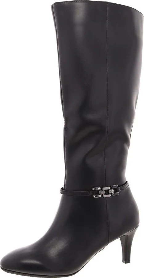 Womens Zipper Faux Leather Mid-Calf Boots