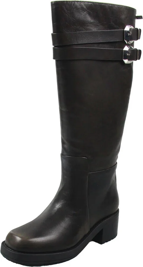 Womens Zipper Leather Knee-High Boots