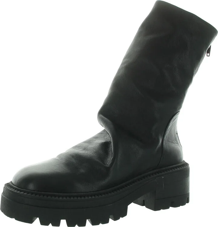 Womens Zipper Leather Mid-Calf Boots