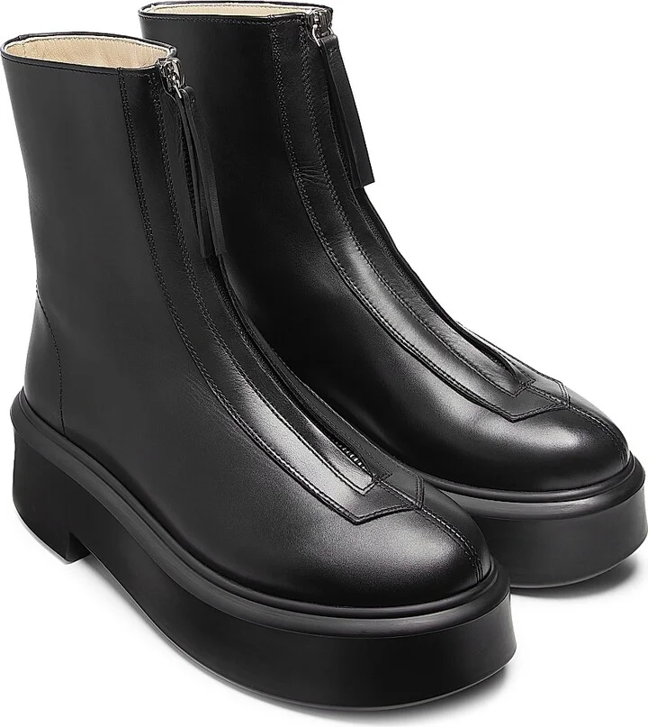 Women's Zippered Platform Leather Combat Boots - Black - Size 9 - Image 2