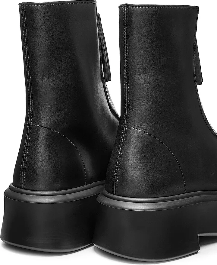 Women's Zippered Platform Leather Combat Boots - Black - Size 9 - Image 3