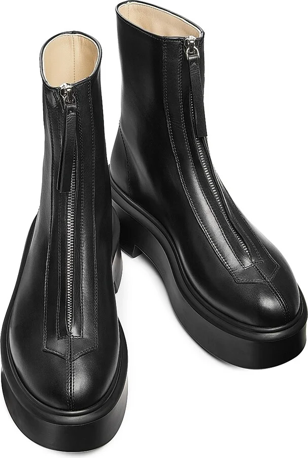 Women's Zippered Platform Leather Combat Boots - Black - Size 9 - Image 4