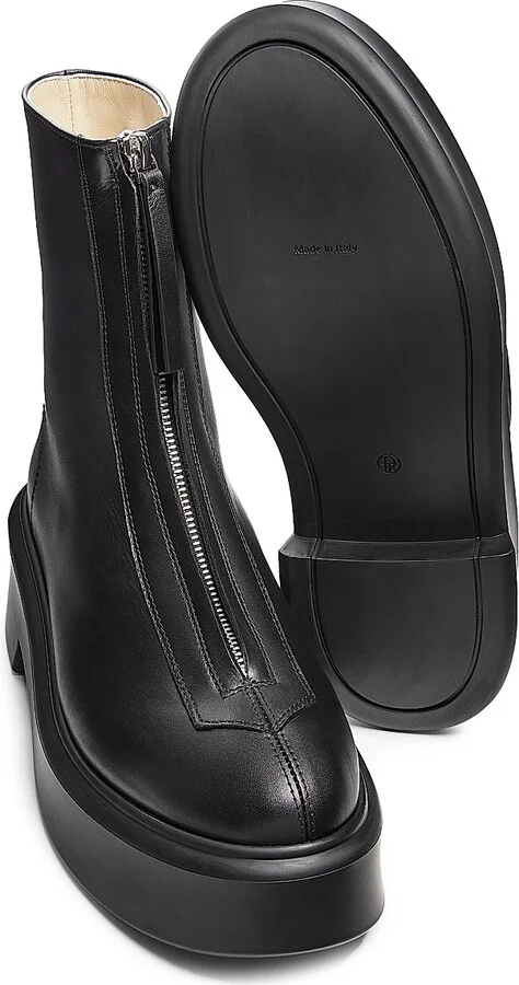 Women's Zippered Platform Leather Combat Boots - Black - Size 9 - Image 5