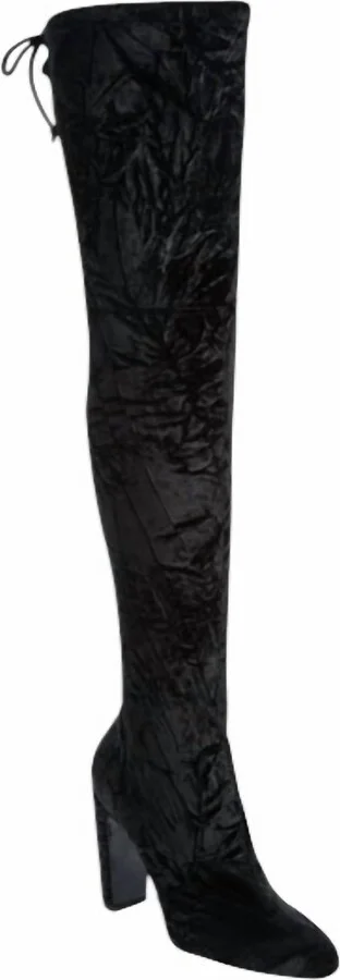 Womne's Vidaland Stretch Crushed Velvet Otk Boots In Black