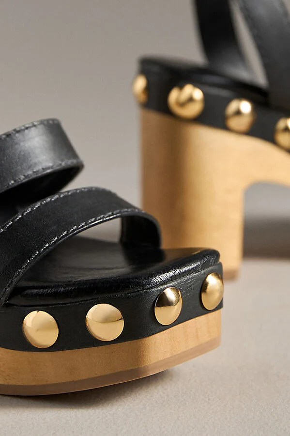 Wood-Bottom Studded Platform Sandals - Image 3