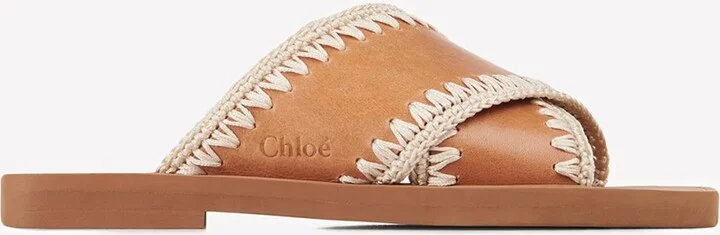 Woody Flat Sandals with Crochet Detail
