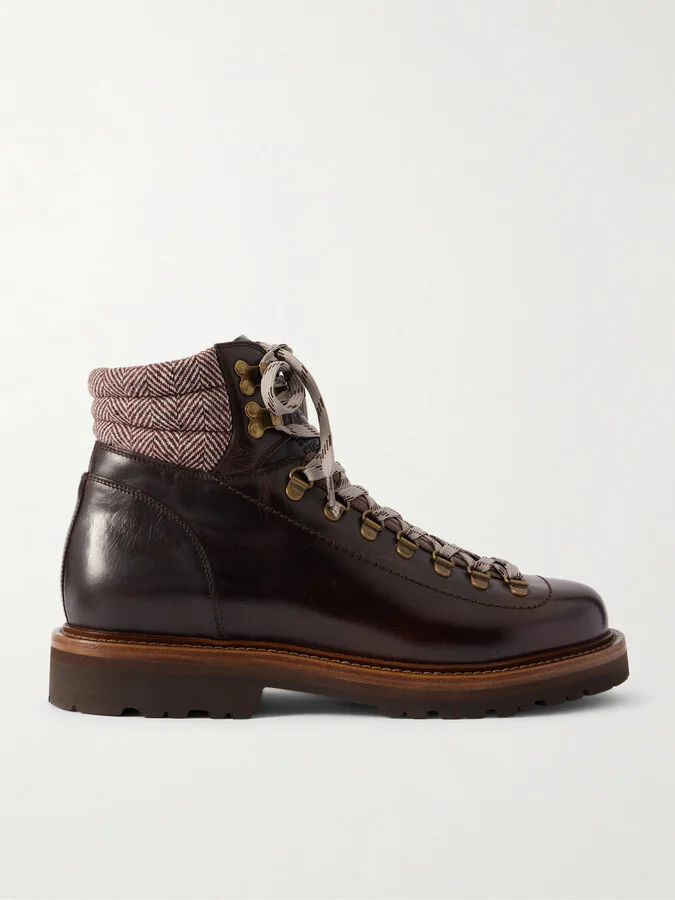Wool and Cashmere-Blend Trimmed Glossed-Leather Boots