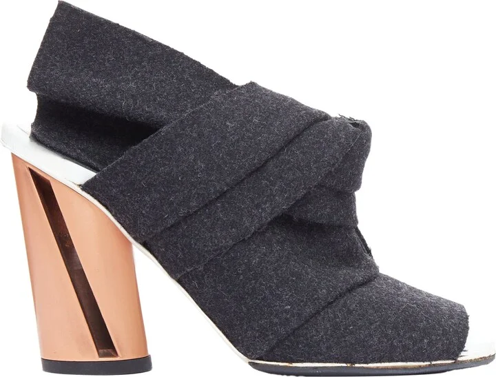 Wool Felt Bow Metallic Heel Mules