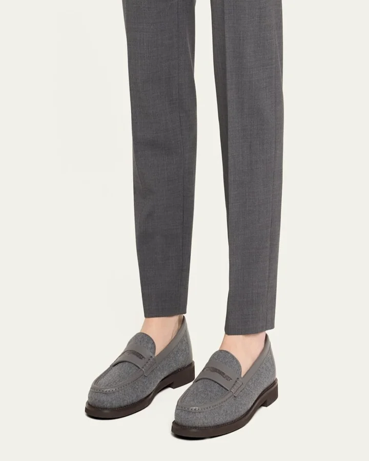 Wool Monili Leather Penny Loafers - Image 4