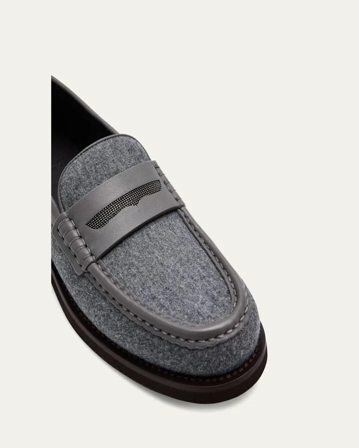 Wool Monili Leather Penny Loafers - Image 5