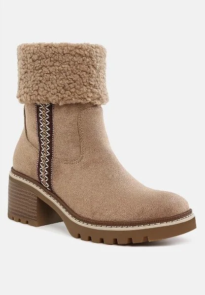 Woolly Faux Fur & Embroidery Detail Boots Women - Image 2