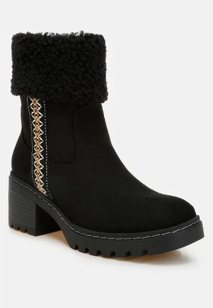 Woolly Faux Fur & Embroidery Detail Boots Women - Image 3